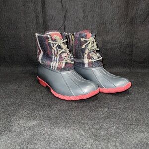 Sperry Womens Sz 6 Navy Plaid Waterproof Saltwater Duck Boots Style STS9716 Rain